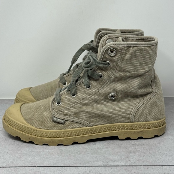 Palladium Women’s Tan Pampas Canvas Sneakers High-Top Snap Down Size 7 - Picture 3 of 13